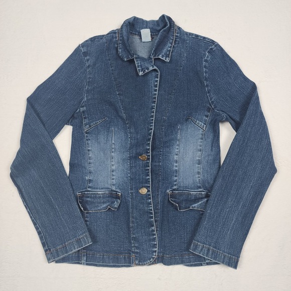 Monteau Jackets & Blazers - Monteau Denim Jacket Womens Large Blue Stretch Jean Button Front Made USA
